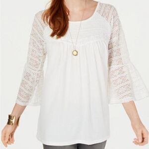 Style & Co. White Bell Sleeves Lace Blouse New